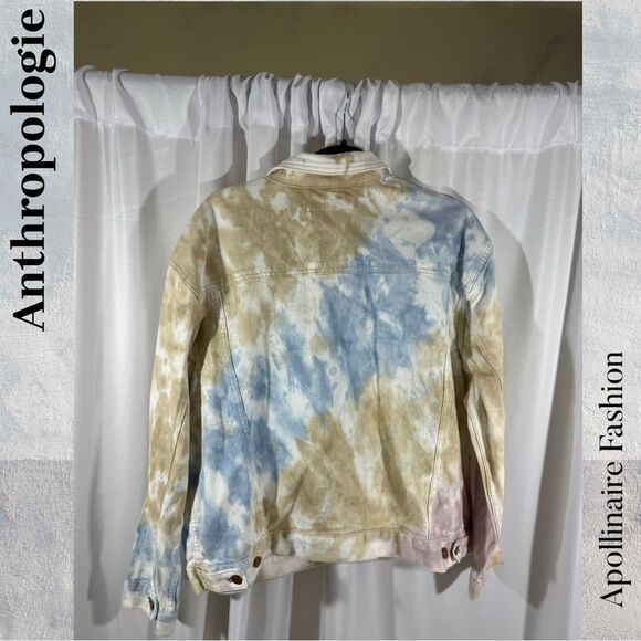 Anthropologie Tie dye in Blue Tan Jean Jacket Large New - Picture 7 of 7